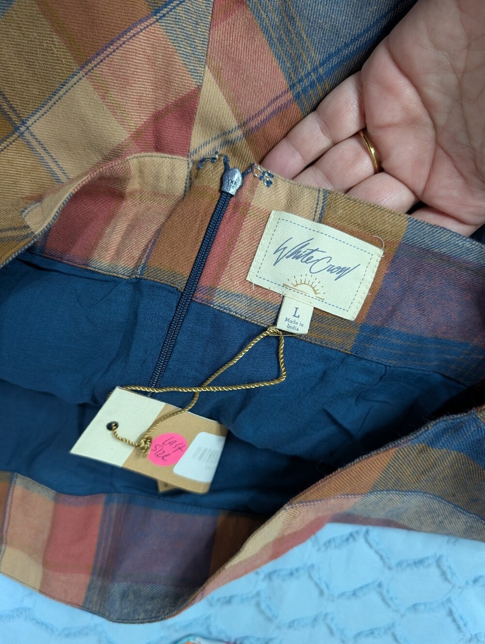 Plaid A-Line Skirt in Navy & Rust - Women Skirt - Picture 4 of 8